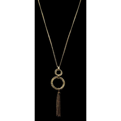 Elegant Double Ring Tassel Gold Tone Pendant Necklace