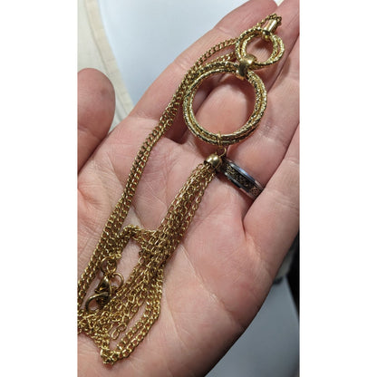 Elegant Double Ring Tassel Gold Tone Pendant Necklace