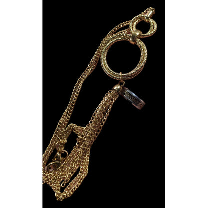 Elegant Double Ring Tassel Gold Tone Pendant Necklace