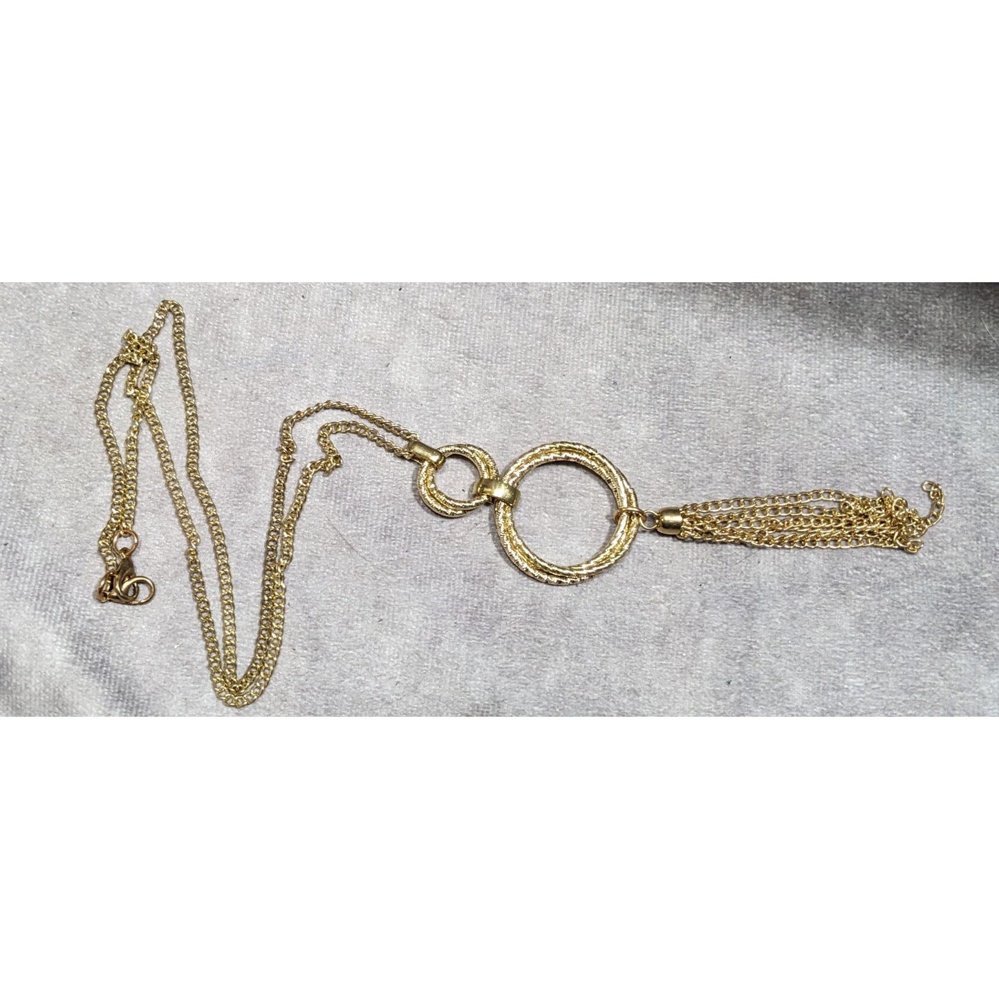 Elegant Double Ring Tassel Gold Tone Pendant Necklace