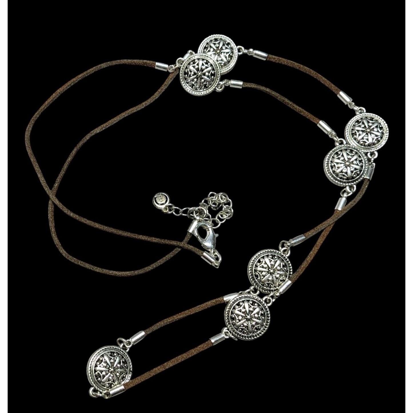 1946 collection Brown And Silver Tone Medallion Station Necklace