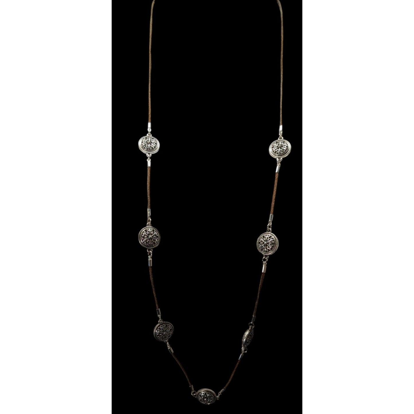 1946 collection Brown And Silver Tone Medallion Station Necklace