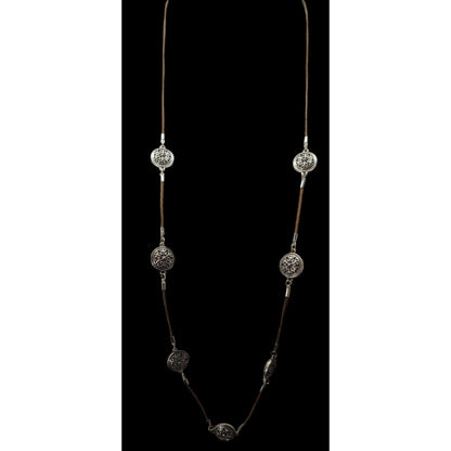 1946 collection Brown And Silver Tone Medallion Station Necklace