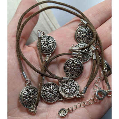 1946 collection Brown And Silver Tone Medallion Station Necklace