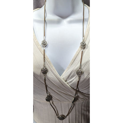 1946 collection Brown And Silver Tone Medallion Station Necklace