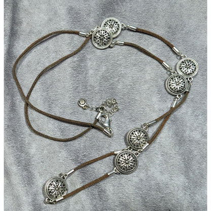 1946 collection Brown And Silver Tone Medallion Station Necklace