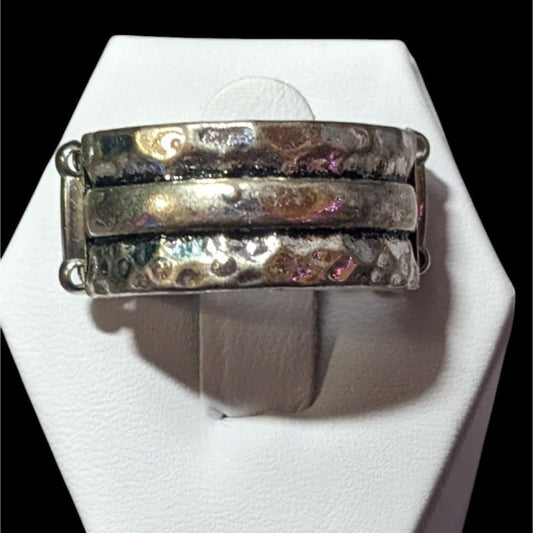 Brutalist Silver Tone Stretch Ring Size 7