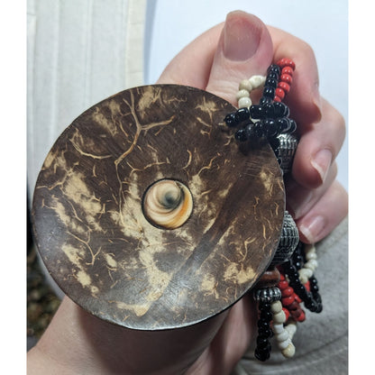 Beachy Bohemian Coco Wood Shell Pendant Necklace With Shell Inlay And Glass Beads