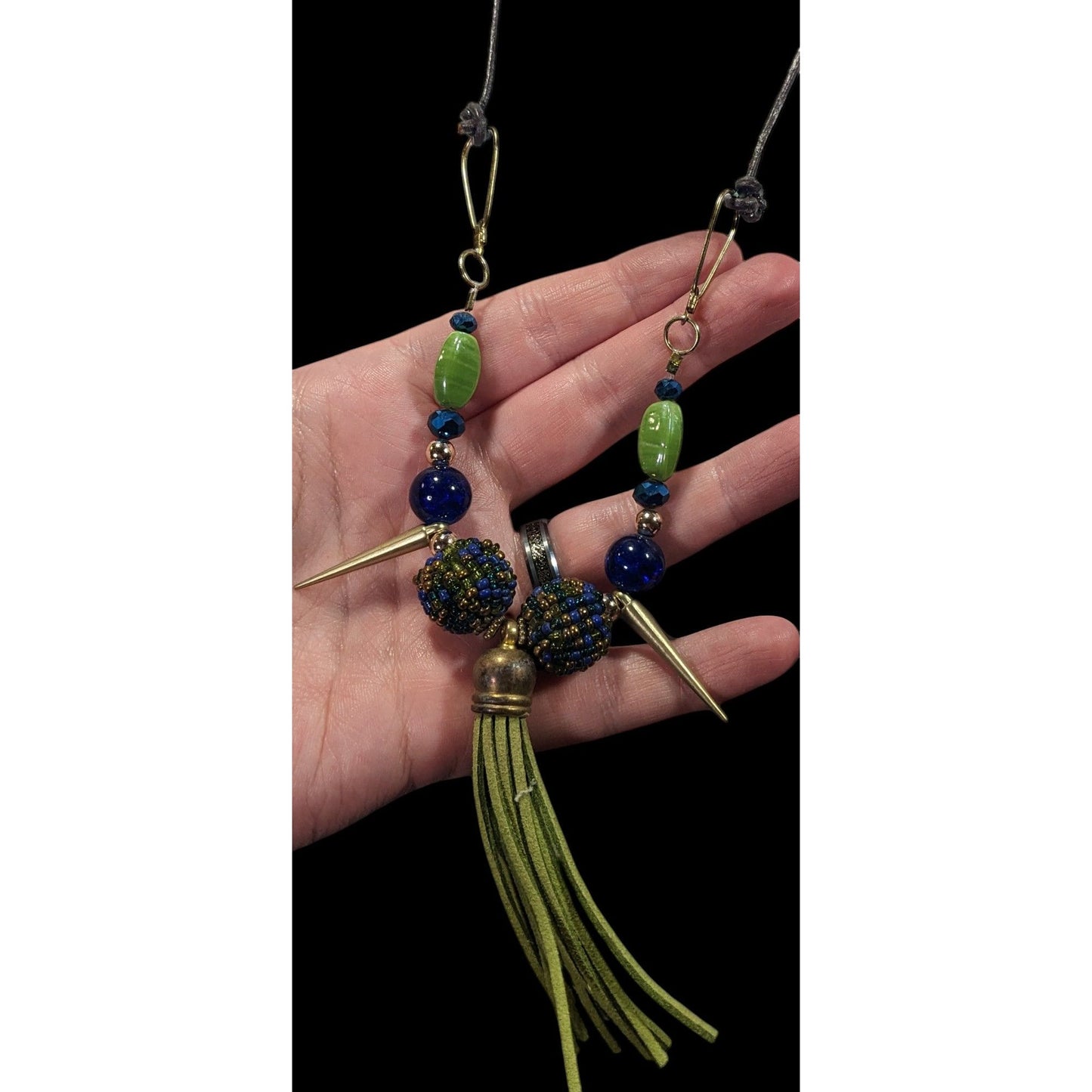 Bohemian Abstract Blue And Green Statement Necklace