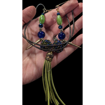 Bohemian Abstract Blue And Green Statement Necklace