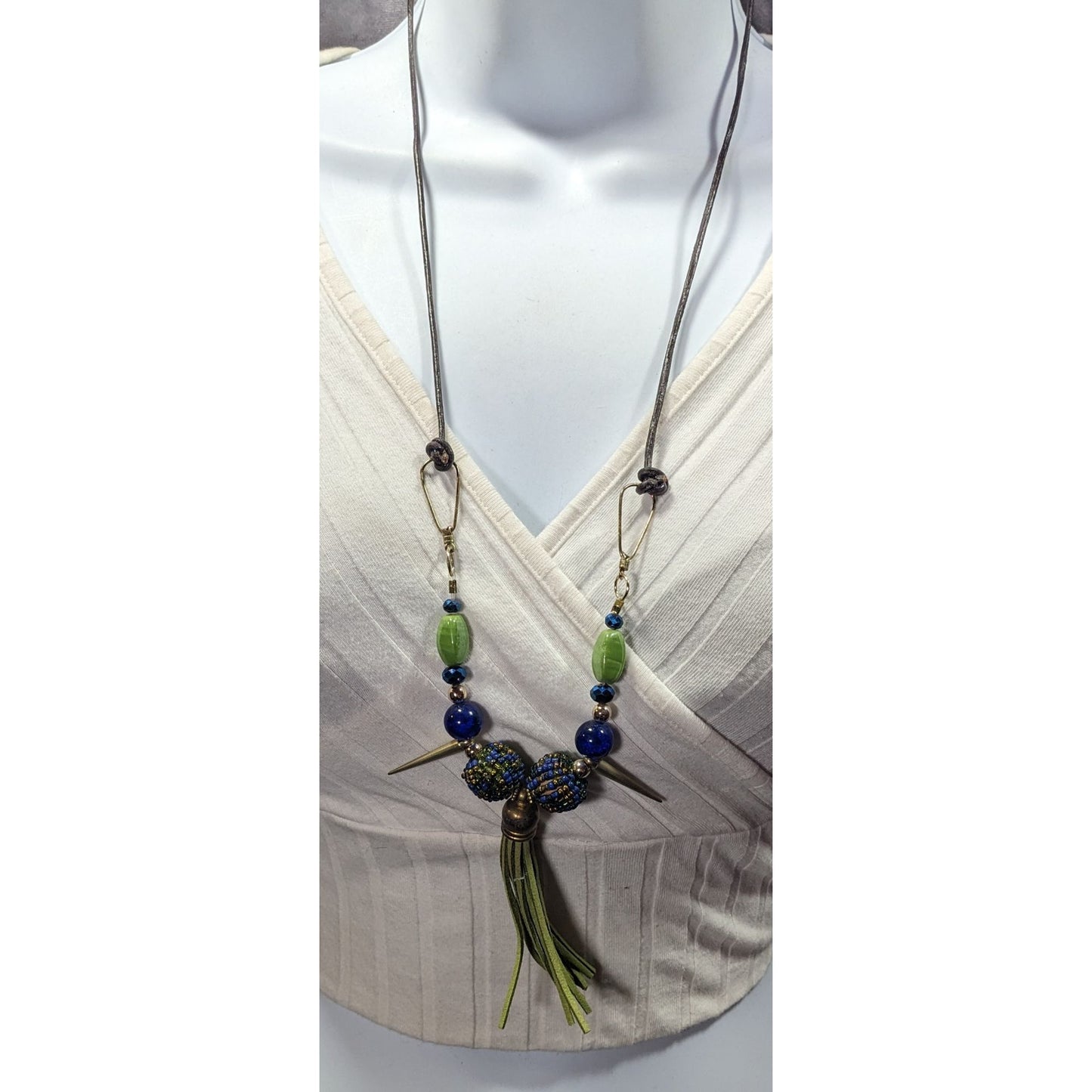 Bohemian Abstract Blue And Green Statement Necklace