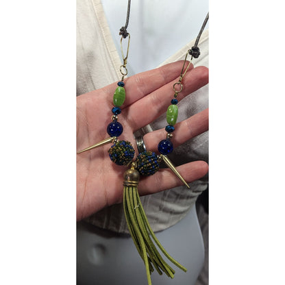 Bohemian Abstract Blue And Green Statement Necklace