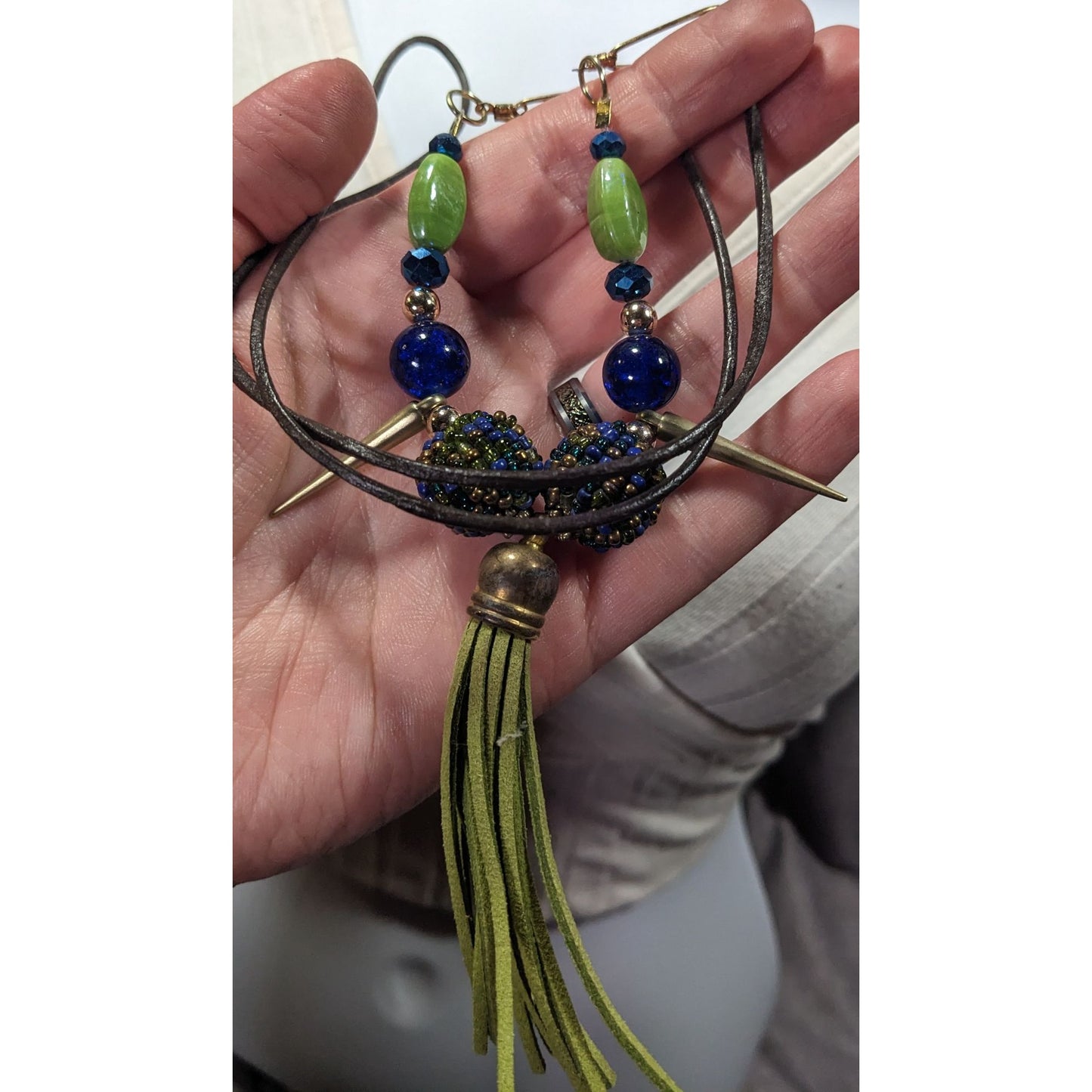 Bohemian Abstract Blue And Green Statement Necklace