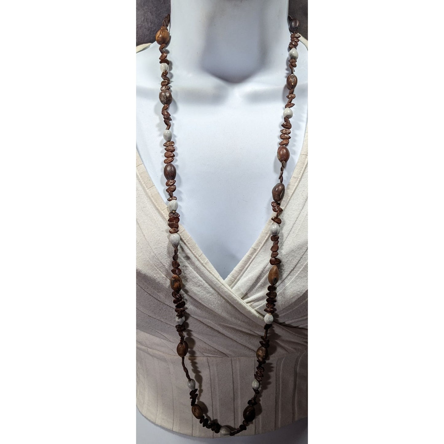 Nature Inspired Real Seed Brown And White Beaded Necklace