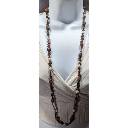Nature Inspired Real Seed Brown And White Beaded Necklace