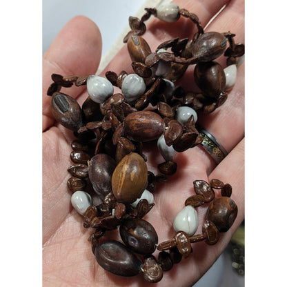 Nature Inspired Real Seed Brown And White Beaded Necklace