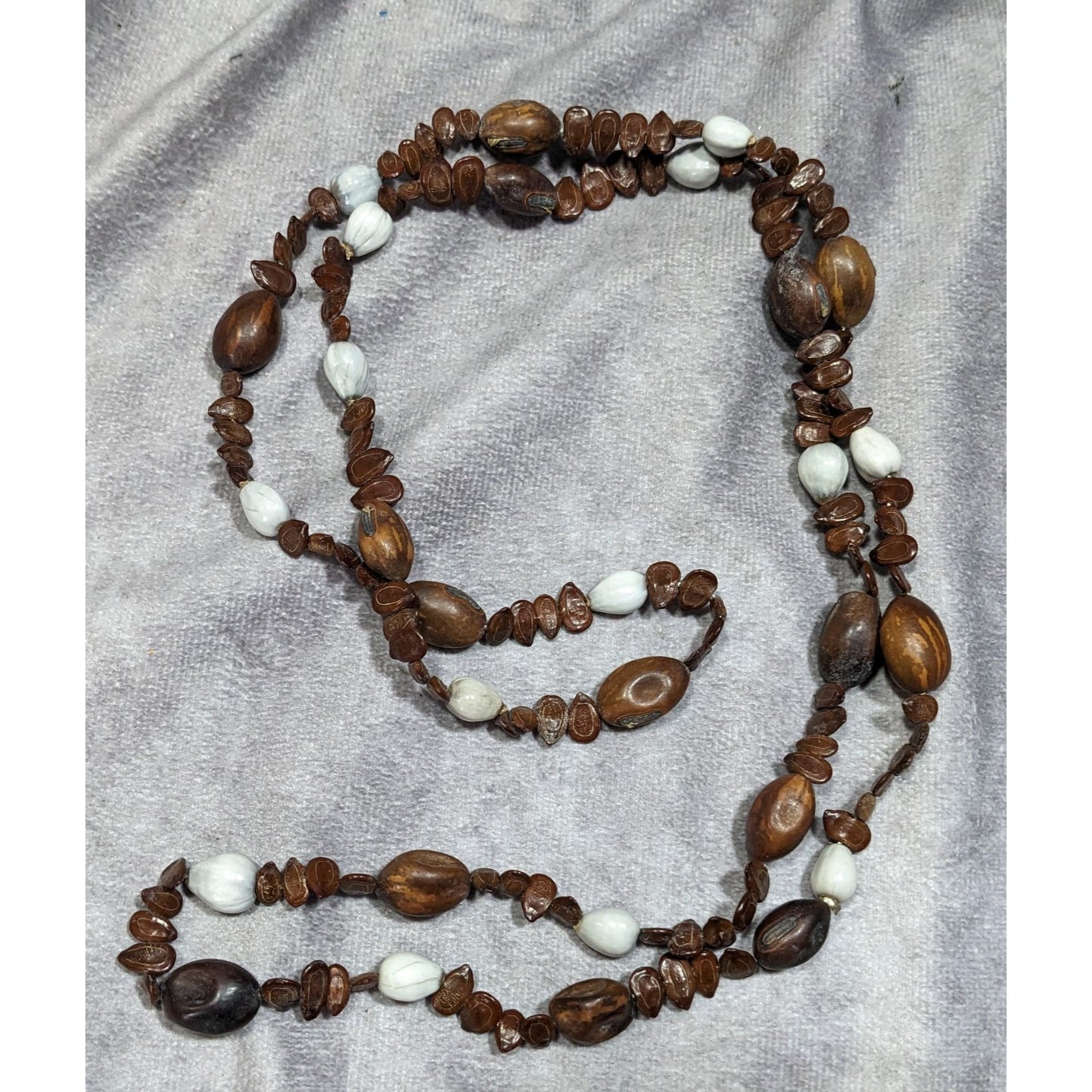 Nature Inspired Real Seed Brown And White Beaded Necklace