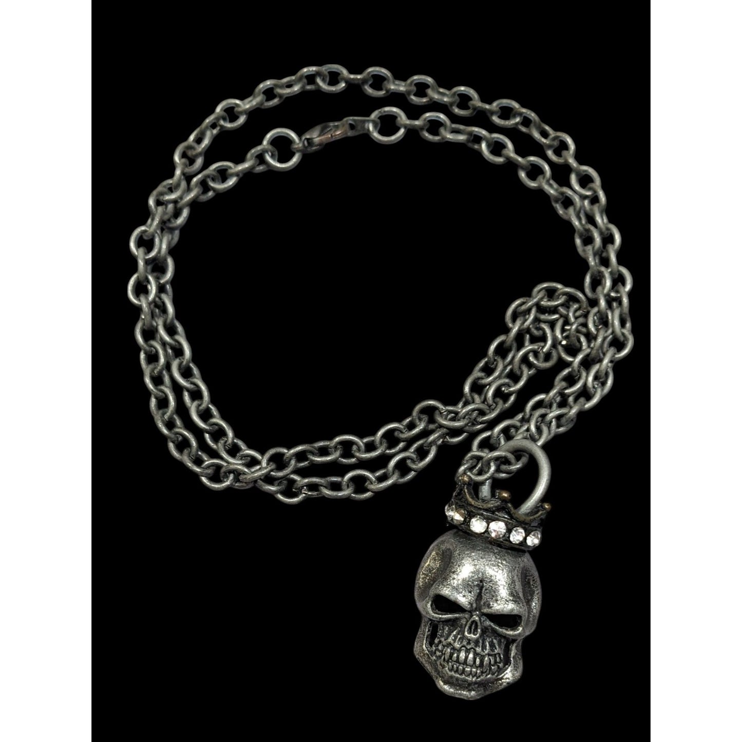 Gothic Punk Skull With Rhinestone Crown Pendant Necklace