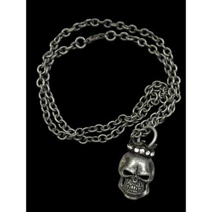 Gothic Punk Skull With Rhinestone Crown Pendant Necklace