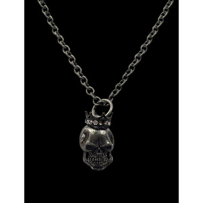 Gothic Punk Skull With Rhinestone Crown Pendant Necklace