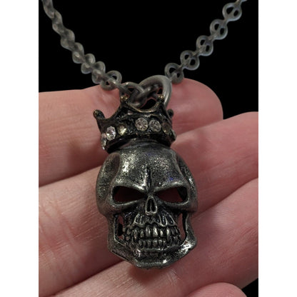 Gothic Punk Skull With Rhinestone Crown Pendant Necklace