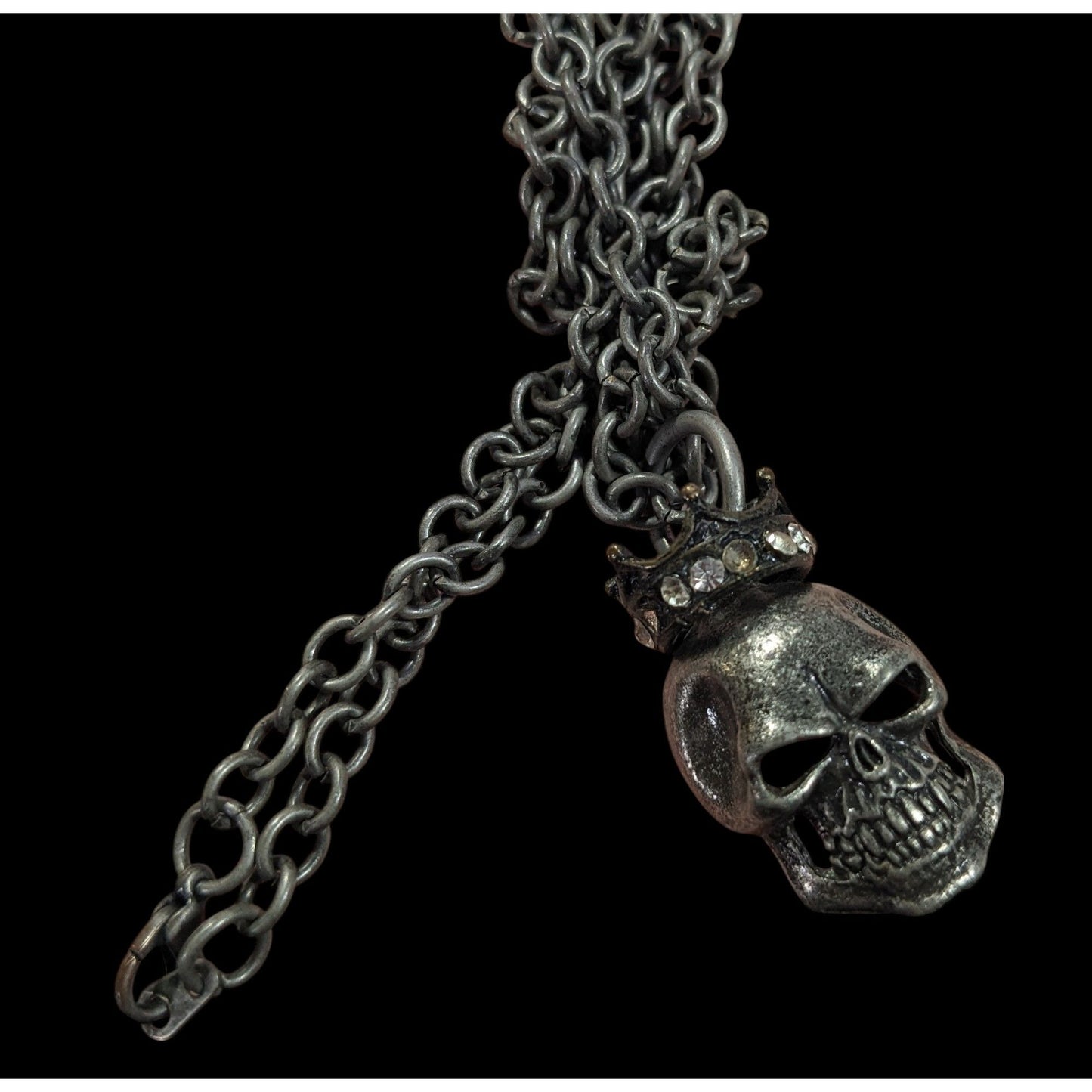 Gothic Punk Skull With Rhinestone Crown Pendant Necklace