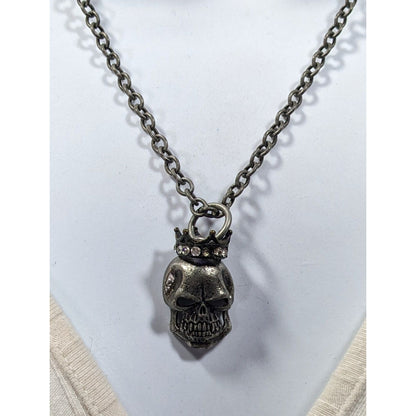Gothic Punk Skull With Rhinestone Crown Pendant Necklace