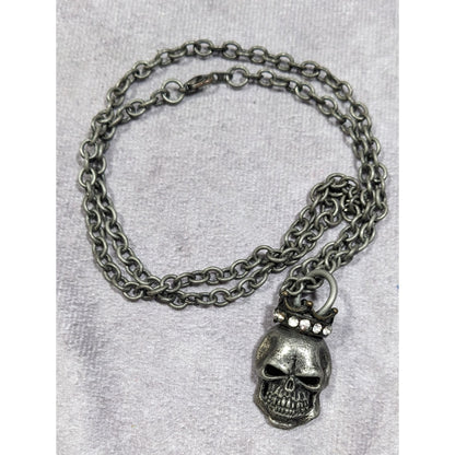 Gothic Punk Skull With Rhinestone Crown Pendant Necklace