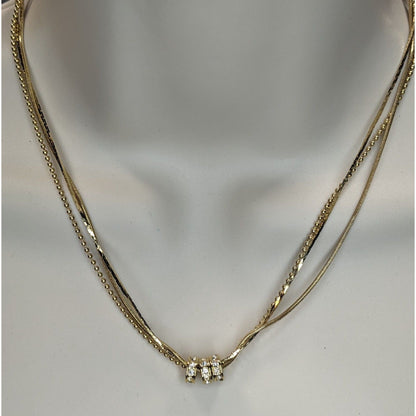 Glam Layered Gold Tone Chain Rhinestone Necklace Multi Strand Minimalist Y2K