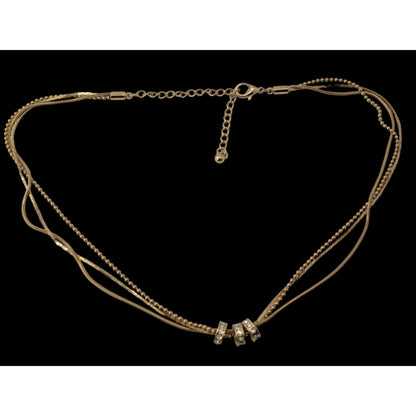 Glam Layered Gold Tone Chain Rhinestone Necklace Multi Strand Minimalist Y2K
