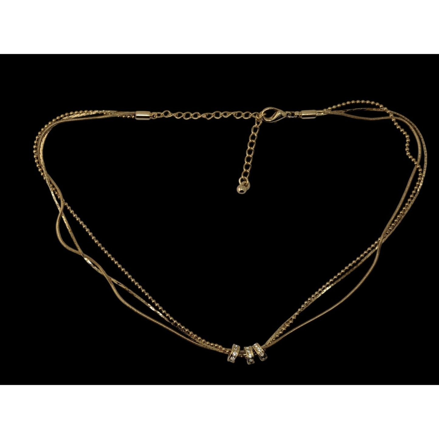 Glam Layered Gold Tone Chain Rhinestone Necklace Multi Strand Minimalist Y2K