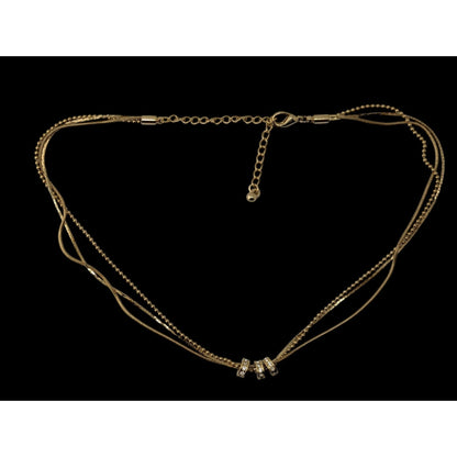 Glam Layered Gold Tone Chain Rhinestone Necklace Multi Strand Minimalist Y2K