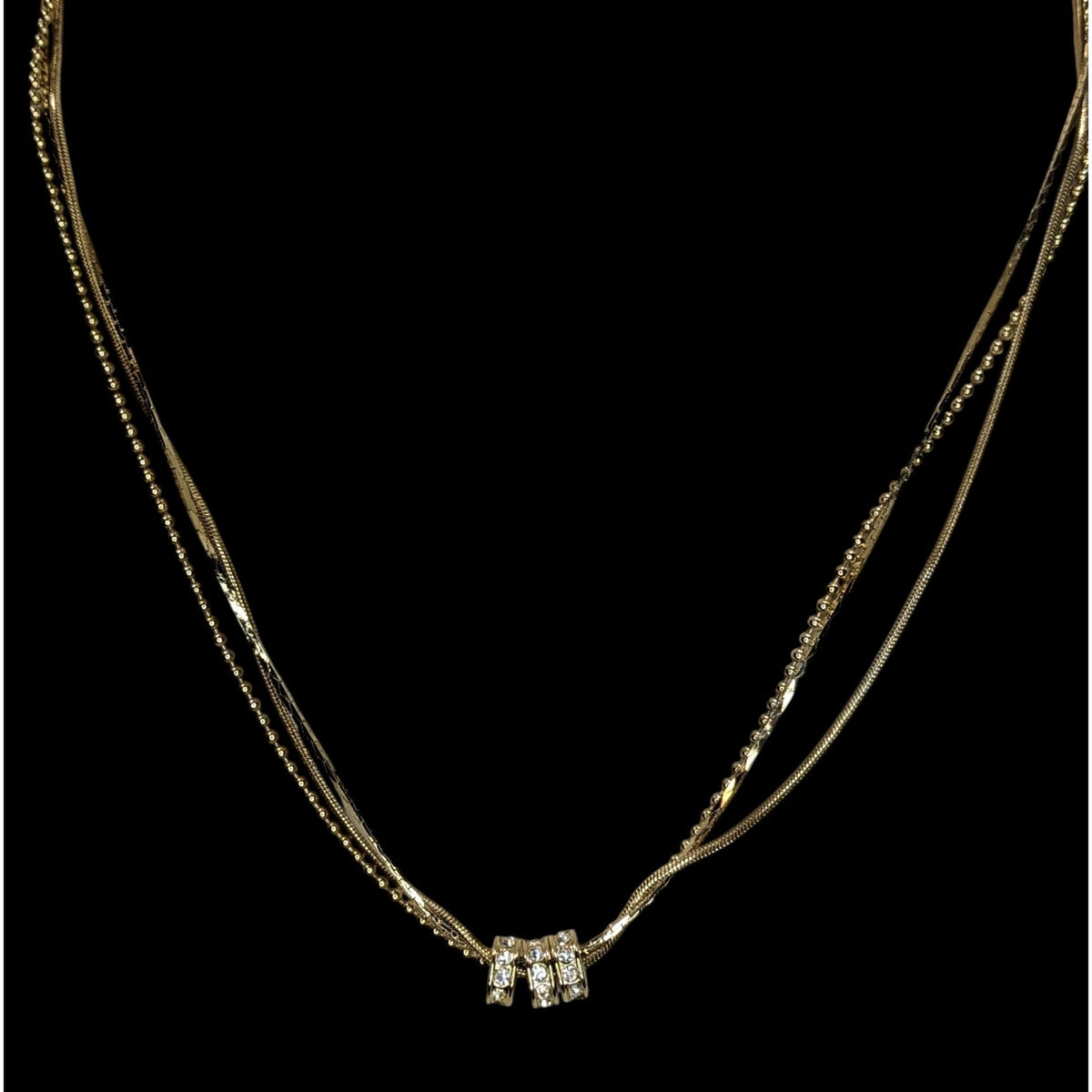 Glam Layered Gold Tone Chain Rhinestone Necklace Multi Strand Minimalist Y2K