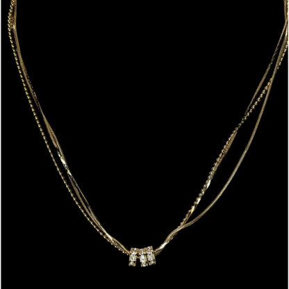 Glam Layered Gold Tone Chain Rhinestone Necklace Multi Strand Minimalist Y2K