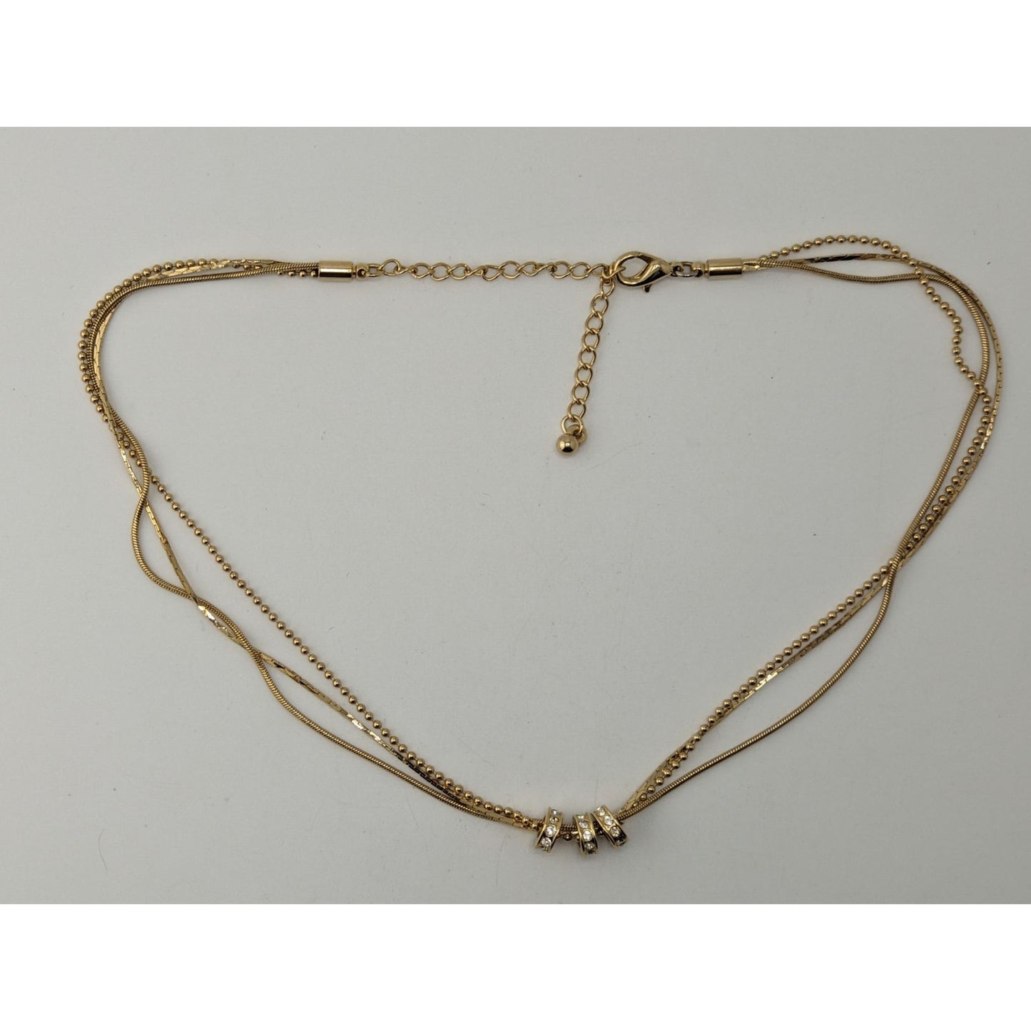 Glam Layered Gold Tone Chain Rhinestone Necklace Multi Strand Minimalist Y2K