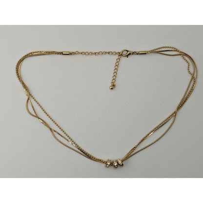 Glam Layered Gold Tone Chain Rhinestone Necklace Multi Strand Minimalist Y2K