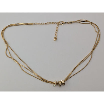 Glam Layered Gold Tone Chain Rhinestone Necklace Multi Strand Minimalist Y2K