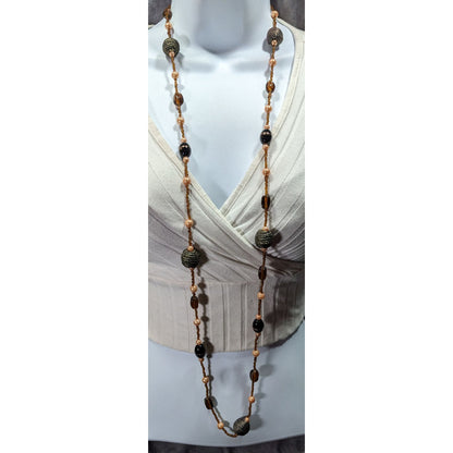 Earthy Glass And Faux Pearl Beaded Necklace