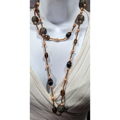 Earthy Glass And Faux Pearl Beaded Necklace