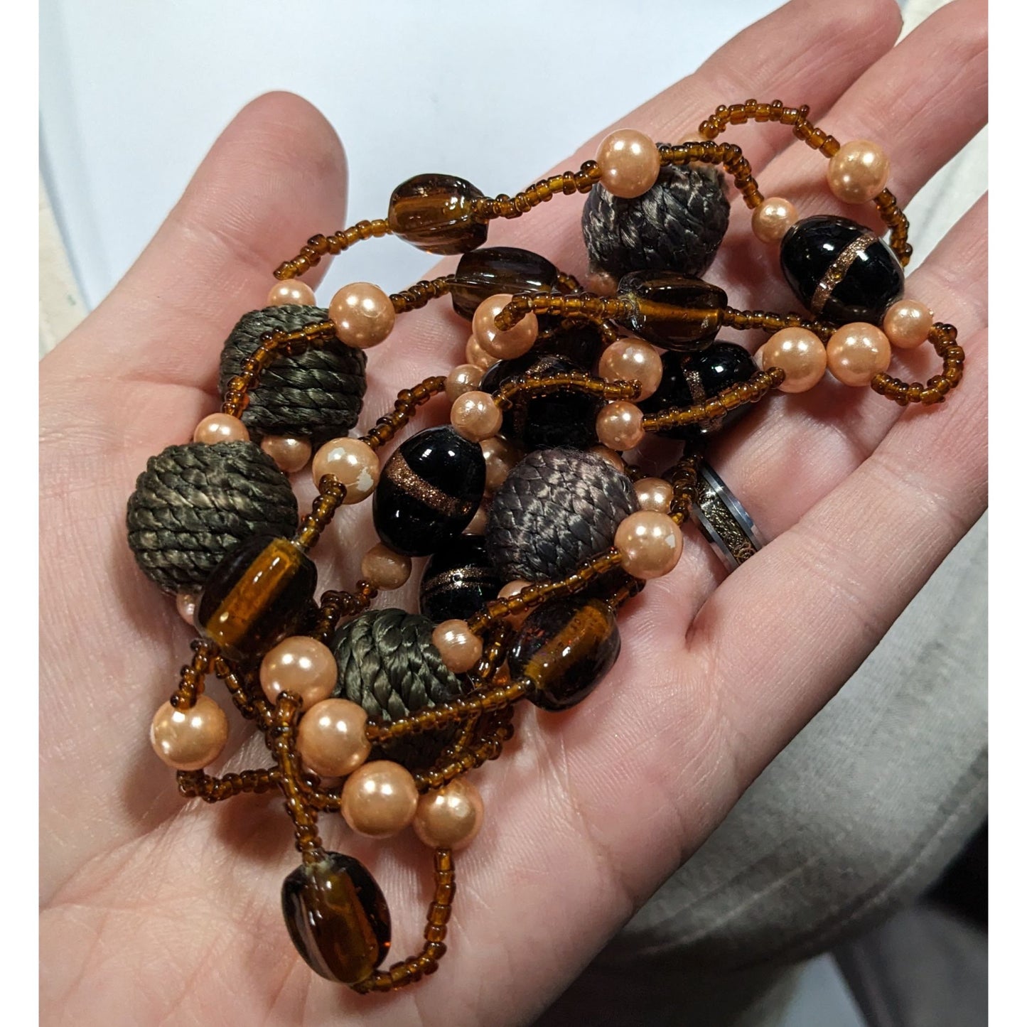Earthy Glass And Faux Pearl Beaded Necklace