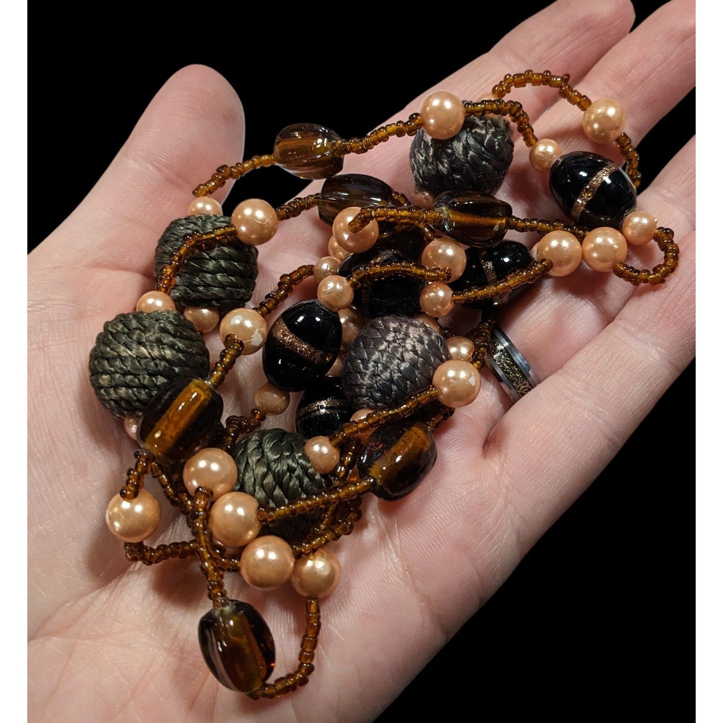 Earthy Glass And Faux Pearl Beaded Necklace
