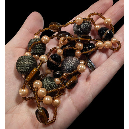 Earthy Glass And Faux Pearl Beaded Necklace