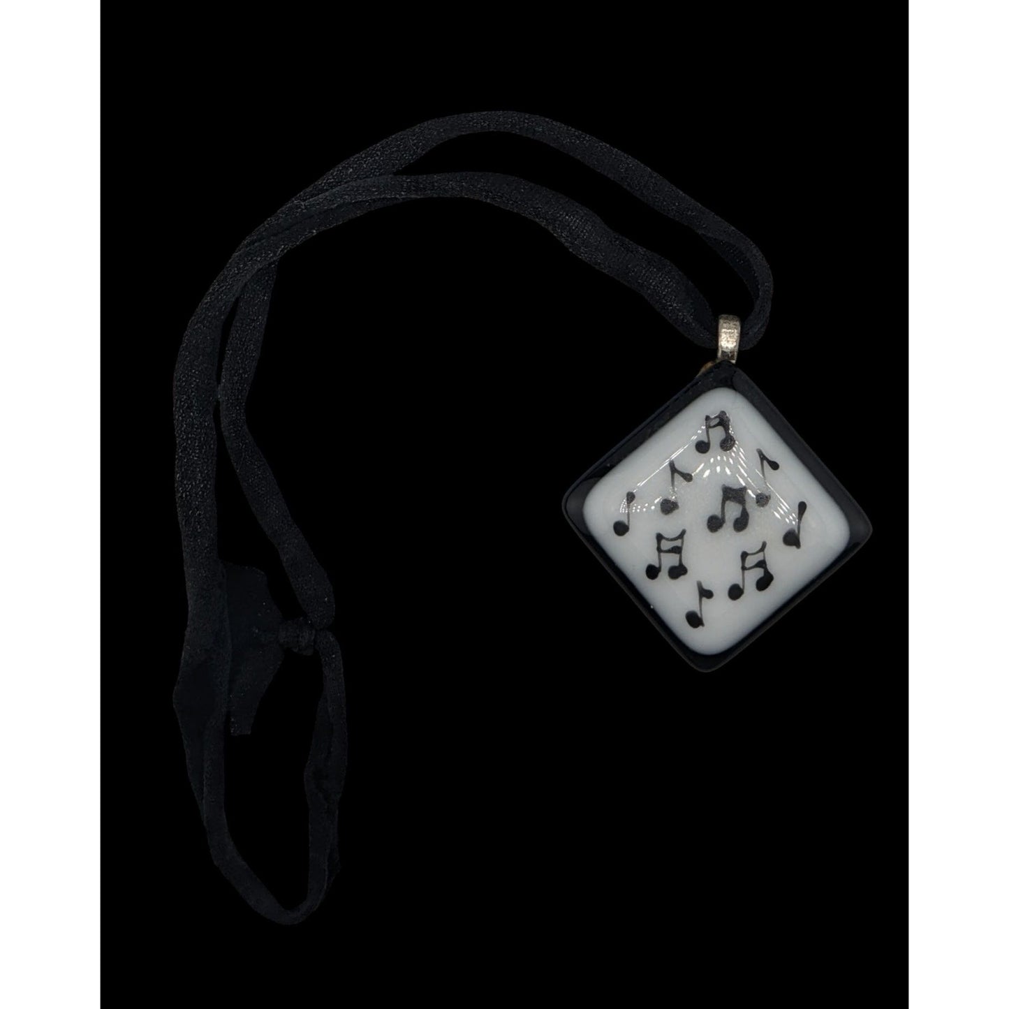 Music-Themed Fused Glass Pendant Necklace Artist Signed