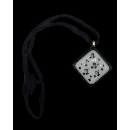 Music-Themed Fused Glass Pendant Necklace Artist Signed