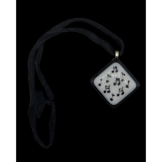 Music-Themed Fused Glass Pendant Necklace Artist Signed