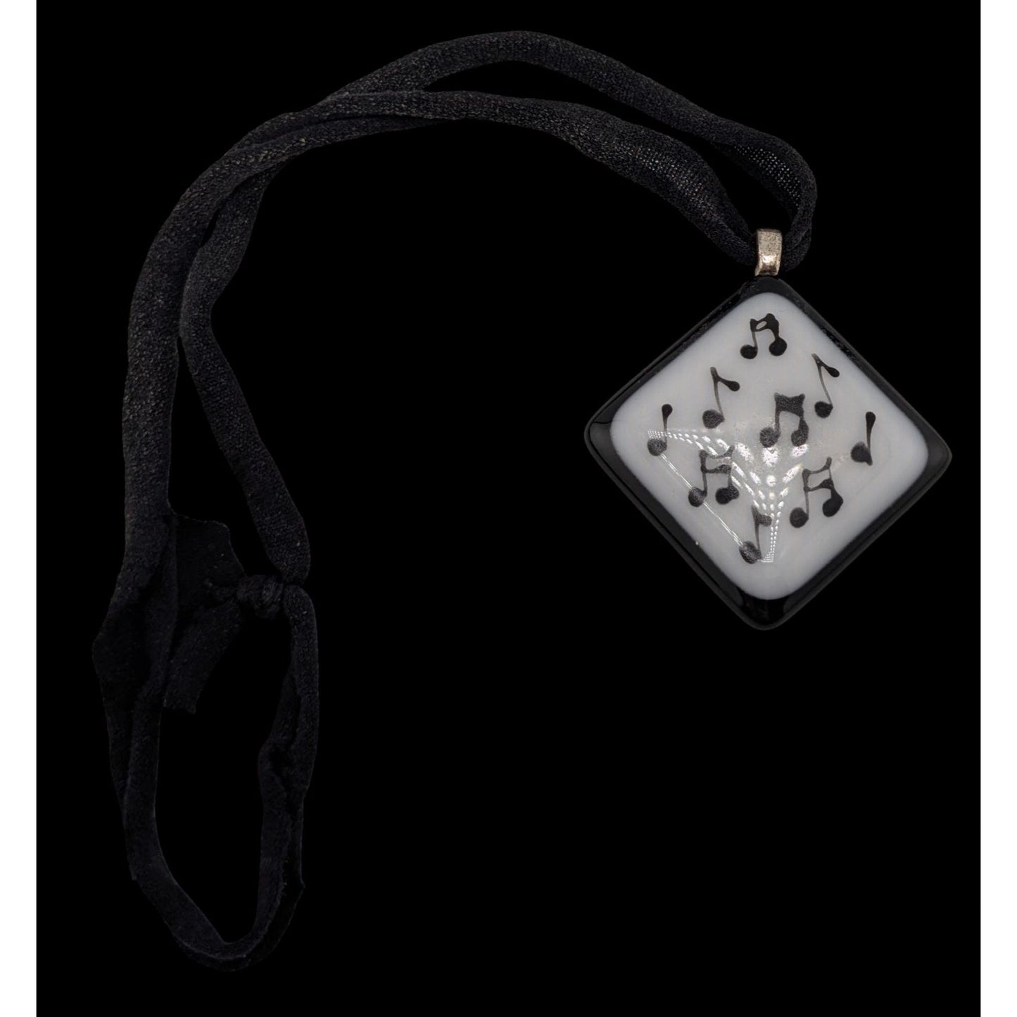 Music-Themed Fused Glass Pendant Necklace Artist Signed