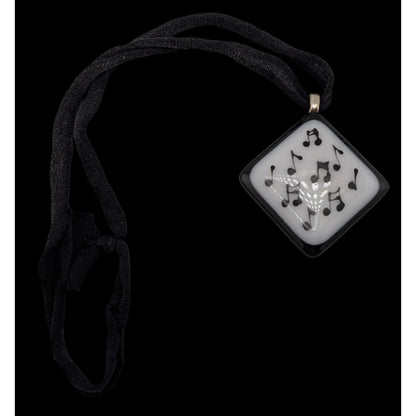 Music-Themed Fused Glass Pendant Necklace Artist Signed