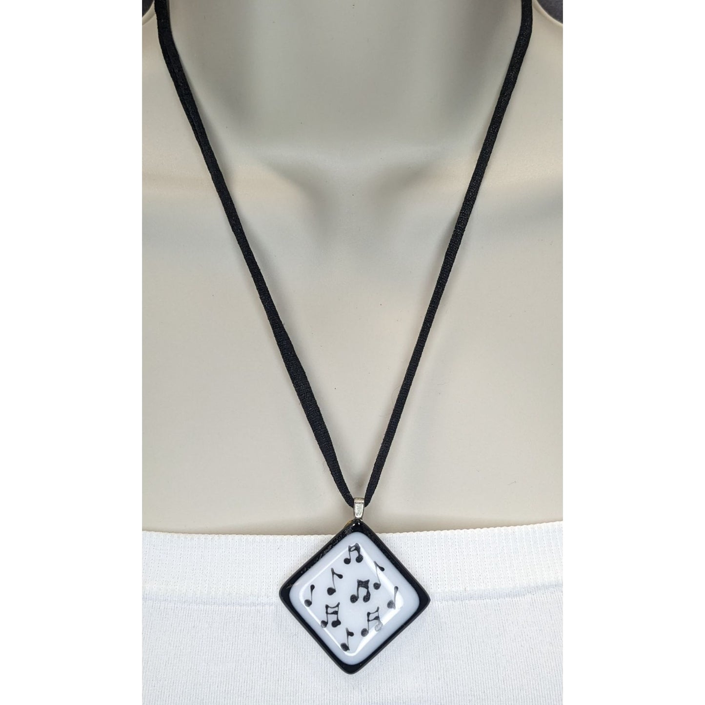 Music-Themed Fused Glass Pendant Necklace Artist Signed