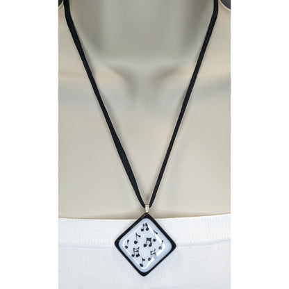 Music-Themed Fused Glass Pendant Necklace Artist Signed