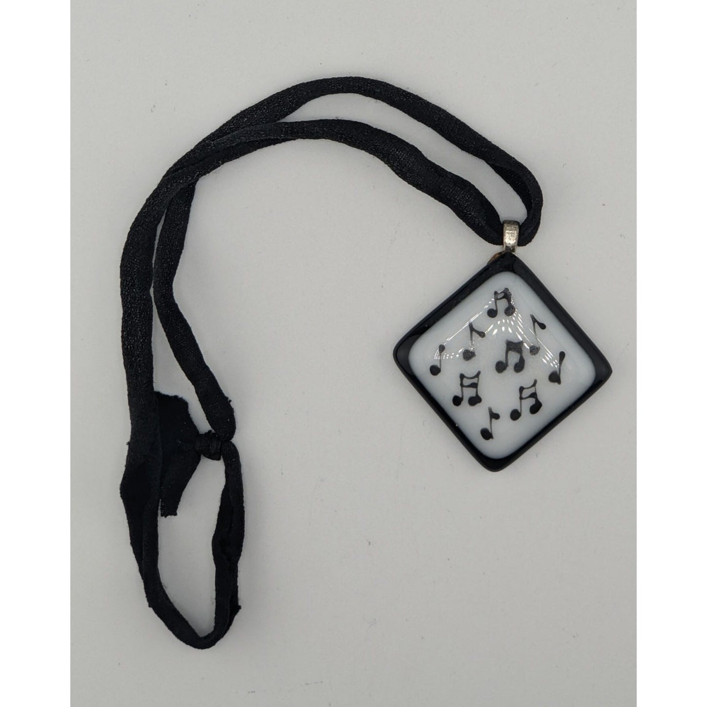 Music-Themed Fused Glass Pendant Necklace Artist Signed